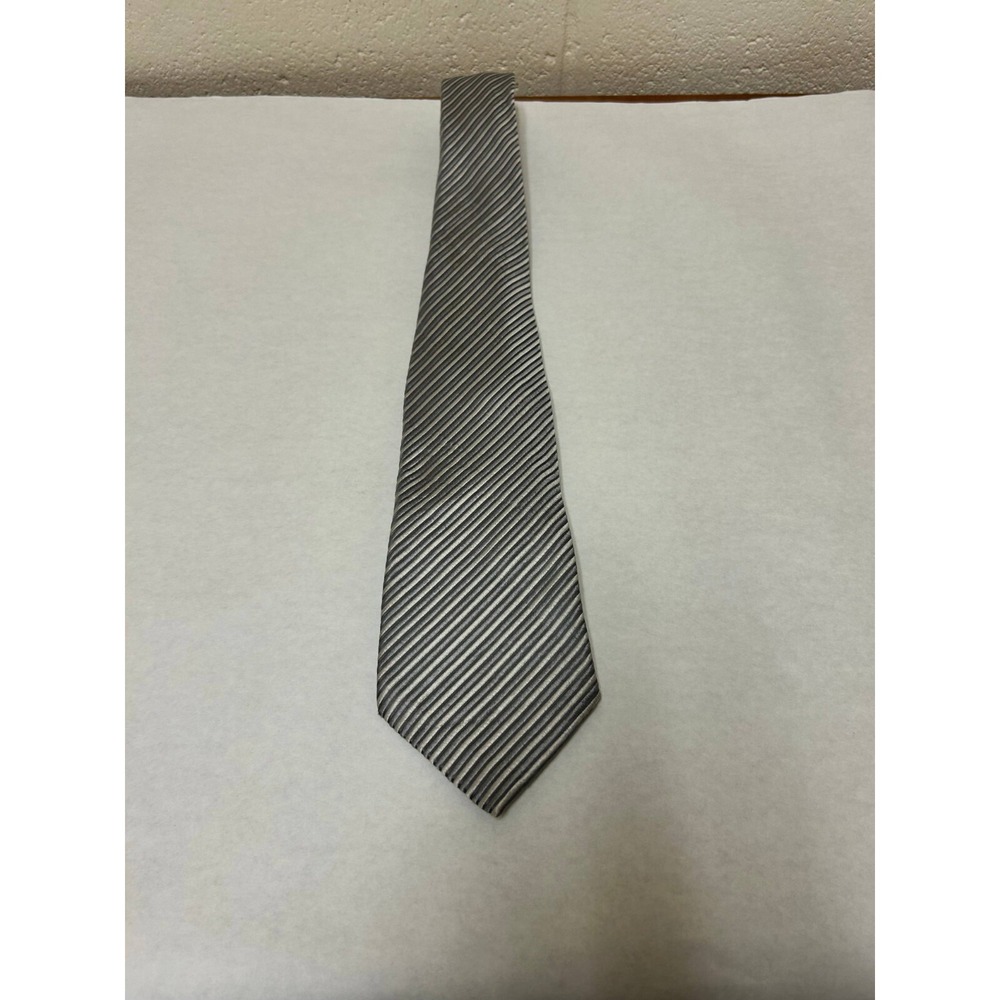 Donald J. Trump Signature Necktie Men's One Size Silver Striped‎ 100% Silk Logo